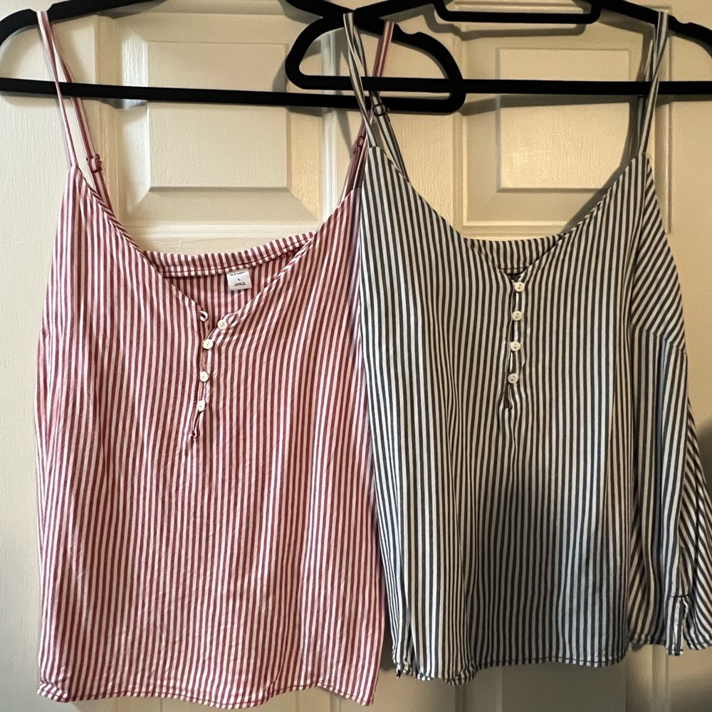 Button detail, striped camisole